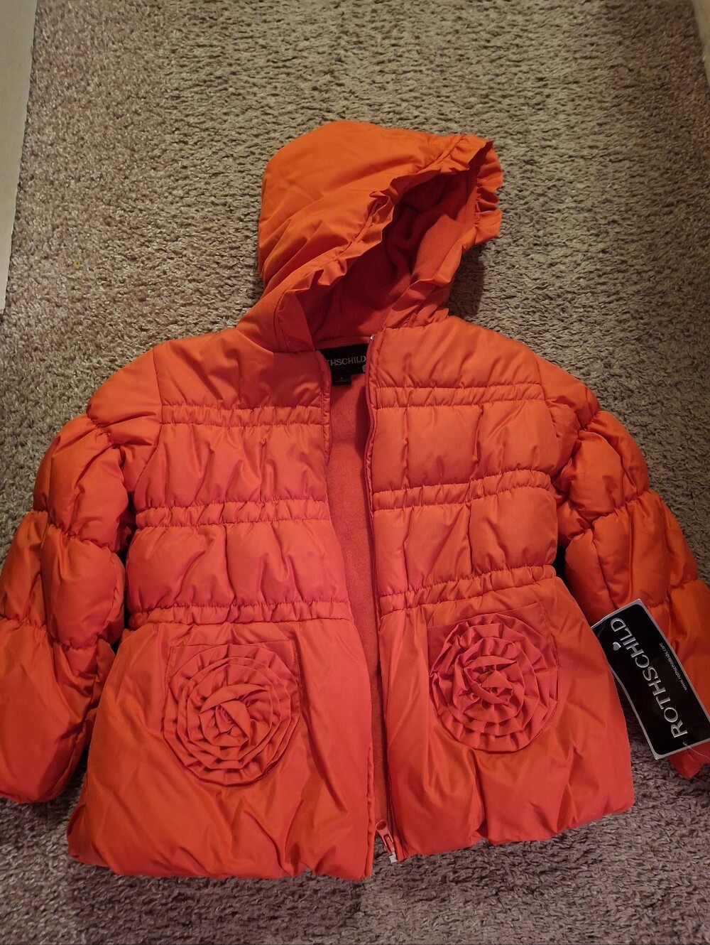 Brand New Rothschild Girls Red Lollipop Hooded Quilted Puffer Coat Size 6x